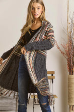 Load image into Gallery viewer, 4651- Fringe Hem Aztec Cardigan-BLACK
