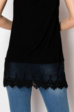Load image into Gallery viewer, 5502-Soft Relaxed Tank with Delicate Floral Laced Hem -BLACK
