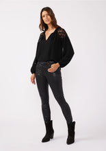 Load image into Gallery viewer, 4710-Embroidered Mesh Long Sleeve Tie Neck Blouse-BLACK
