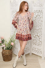 Load image into Gallery viewer, 4728-V Neck Smocked Bodice Flare Sleeve Dress
