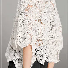 Load image into Gallery viewer, 6144- Floral Crochet Top with 3/4 Bell Sleeves-WHITE
