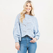 Load image into Gallery viewer, 5791-Openwork Loose Knit Batwing Sweater-LT BLUE
