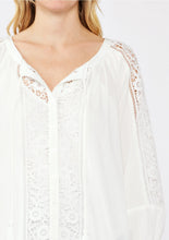 Load image into Gallery viewer, 5044-Floral Lace Trim 3/4 Sleeve Split Neck Top-WHITE
