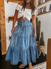 Load image into Gallery viewer, 5375-Bohemian Tiered Denim Skirt A-Line-BLUE
