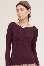 Load image into Gallery viewer, 6676-Floral Lace Boat Neck Top-RAISIN
