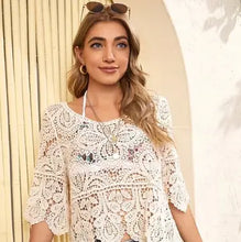 Load image into Gallery viewer, 6183- Crochet Lace Knit Pullover - BEIGE
