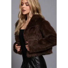 Load image into Gallery viewer, 6402- Long Sleeve  Faux Fur Cropped Jacket-COFFEE
