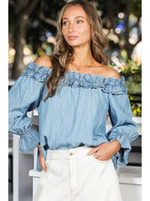 Load image into Gallery viewer, 6008-Casual Off the Shoulder Chambray Denim Blouse
