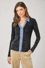 Load image into Gallery viewer, 5768-Washed Thermal Button Down Top-BLACK
