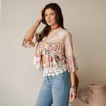 Load image into Gallery viewer, 5949-Boho Floral Embroidered  Lace Trim Shrug
