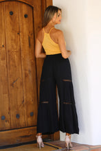 Load image into Gallery viewer, 5815-Wide Leg Pants with Lace Inserts-BLACK
