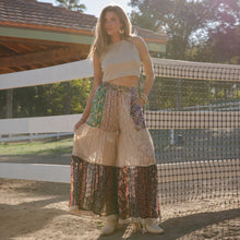 Load image into Gallery viewer, 5888-Boho Patchwork Print Tiered Lace Flare Pants
