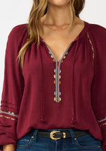 Load image into Gallery viewer, 5591-Embroidered Raglan Split Neck Blouse-BURGUNDY
