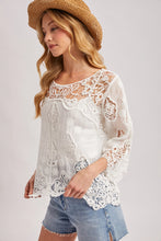 Load image into Gallery viewer, 6353- Boho Sheer Crochet 3/4 Sleeved Top-IVORY
