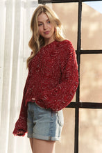 Load image into Gallery viewer, 4767-LONG SLEEVE DISTRESS KNIT SWEATER TOP-RED
