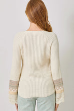 Load image into Gallery viewer, 5767-Mixed Sleeve Henley Sweater-CREAM
