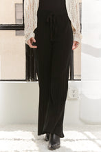 Load image into Gallery viewer, 4882-WAIST TIE TEXTURE WIDE LEG KNIT PANTS -BLACK
