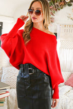 Load image into Gallery viewer, 5723-Boat Neck Elegant Ribbed Knitted Loose Sweater -RED
