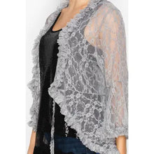 Load image into Gallery viewer, 6318- Sparkly Lace Cardigan with Ties and Ruffles -GREY
