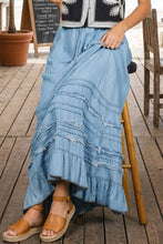 Load image into Gallery viewer, 6348- Ruffle Frayed Hem Chambray Casual Western Maxi Skirt
