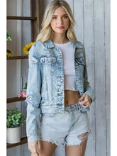 Load image into Gallery viewer, 4517-Cropped Denim Jacket with Asymmetric Seam
