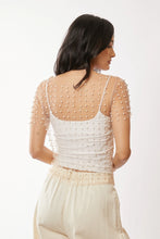 Load image into Gallery viewer, 5231-Bead and Pearl Embellished Short Sleeves Mesh Top-NUDE
