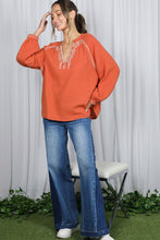 Load image into Gallery viewer, 6567- Paisley Embroidered V-Neck Cotton Gauze Blouse -RUST

