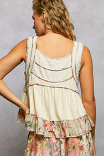 Load image into Gallery viewer, 5969- POL-Square Neck Soft Jersey Floral Trim Boho Tank-CREAM

