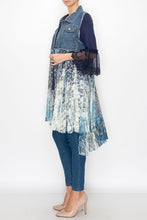 Load image into Gallery viewer, 5371-Cropped Denim Vest with Lace -NAVY
