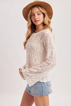 Load image into Gallery viewer, 6351- Boho Pointelle Open Knit Top Pullover-ECRU
