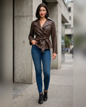 Load image into Gallery viewer, 6689- Leather Wrap Jacket-COFFEE
