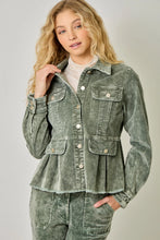 Load image into Gallery viewer, 6661- Washed Denim Peplum Jacket- GREEN
