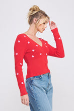 Load image into Gallery viewer, 5861-Cardigan with Contrast 3D Hearts-RED
