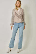 Load image into Gallery viewer, 6703- Tassel Fringe Mixed Media Moto Jacket
