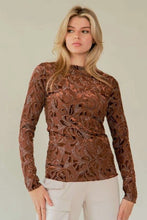Load image into Gallery viewer, 5523-Mesh Patern Printed Long Sleeve Layering Top-BROWN
