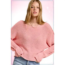 Load image into Gallery viewer, 6418- Boat Neck Off Shoulder Dolman Sleeve Sweater-PINK

