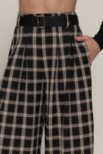 Load image into Gallery viewer, 6632- Pleated Plaid Woven Wide Long Pants-BLACK
