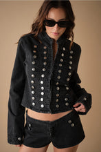 Load image into Gallery viewer, 6524- Western Military Button Twill Jacket-BLACK
