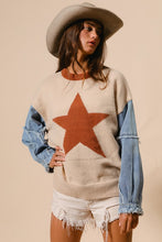 Load image into Gallery viewer, 4503-STAR PRINTED SWEATER TOP WITH DENIM SLEEVES
