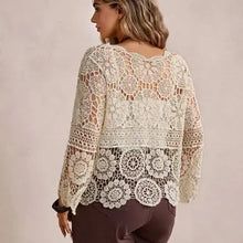 Load image into Gallery viewer, 6178- Boho Crochet Lace Cutout CARDIGAN-BEIGE
