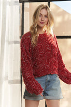 Load image into Gallery viewer, 4767-LONG SLEEVE DISTRESS KNIT SWEATER TOP-RED
