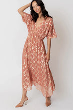 Load image into Gallery viewer, 4144-V-Neck Kimono Sleeve Maxi Dress with Lurex-ROSE GOLD
