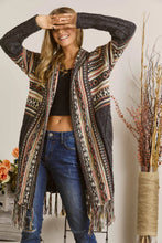 Load image into Gallery viewer, 4651- Fringe Hem Aztec Cardigan-BLACK
