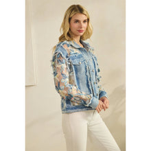 Load image into Gallery viewer, 5864-Denim Jacket with Floral Organza Inset-MULTI
