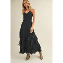 Load image into Gallery viewer, 6310- Lace V-Neck Cascading Ruffle Dress-BLACK
