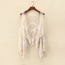 Load image into Gallery viewer, 5390-Sleeveless Hollow Jacquard Lace Cardigan-BEIGE
