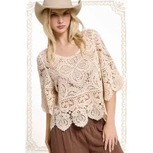 Load image into Gallery viewer, 6145- Floral Crochet Top with 3/4 Bell Sleeves-NATURAL

