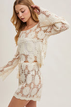 Load image into Gallery viewer, 5086-Crochet Cropped Long Sleeve Top-NATURAL
