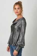 Load image into Gallery viewer, 4702-Metallic Cowl Neck Blouse-BLACK
