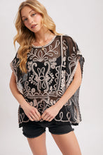 Load image into Gallery viewer, 6363- Mesh Embroidered Crochet Top-BLACK
